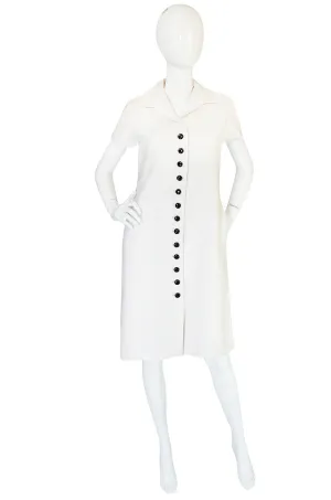 1960s White Linen Black Button Norman Norell Dress