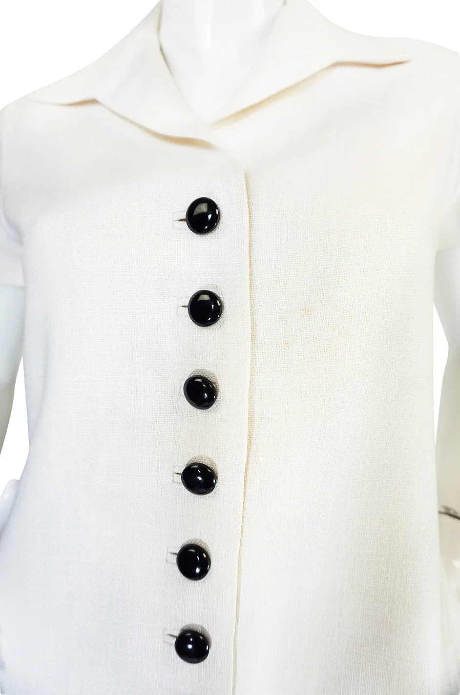 1960s White Linen Black Button Norman Norell Dress