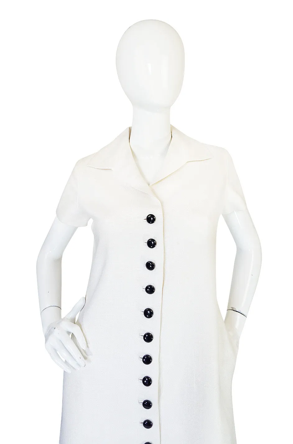 1960s White Linen Black Button Norman Norell Dress