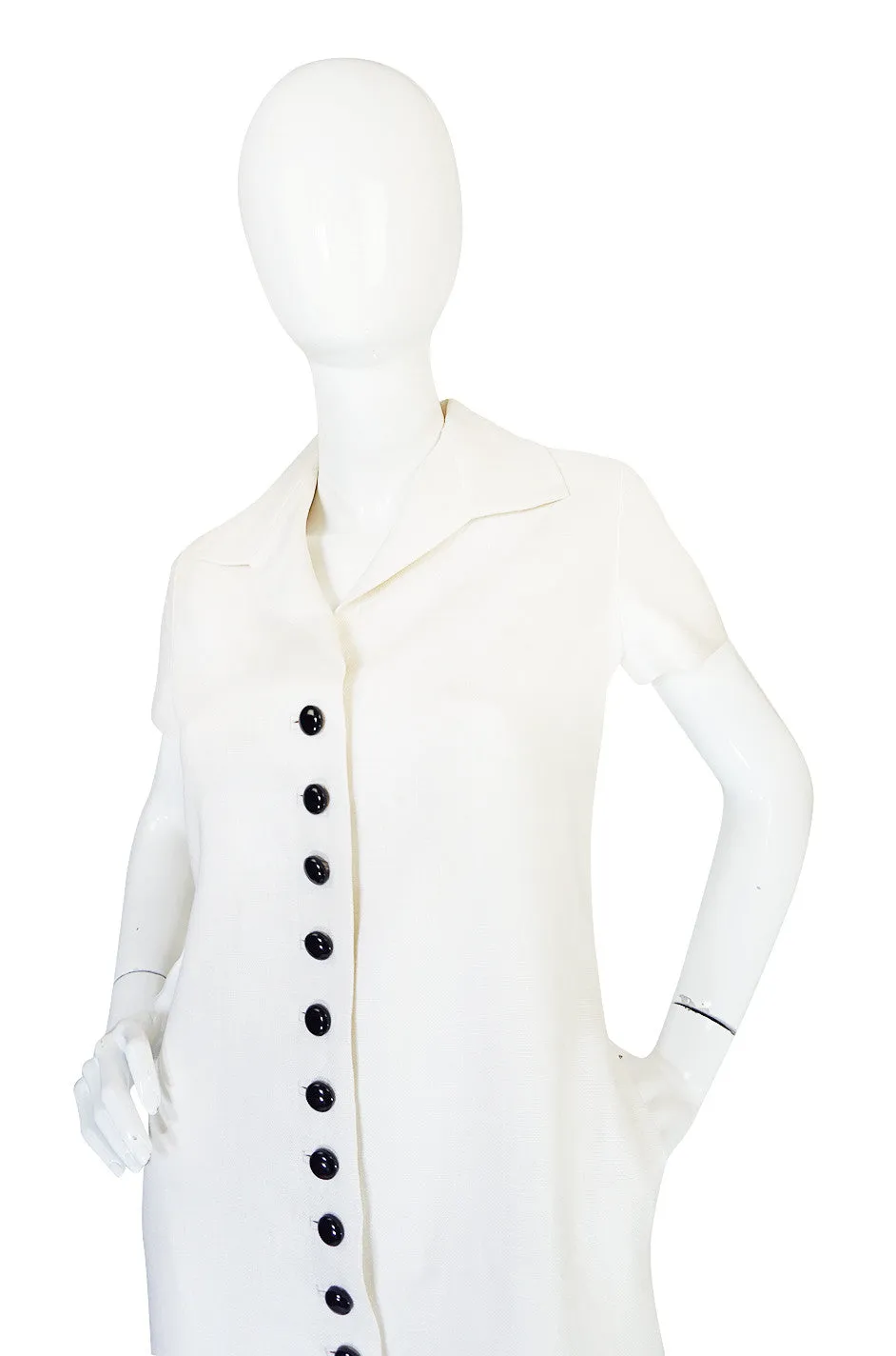 1960s White Linen Black Button Norman Norell Dress