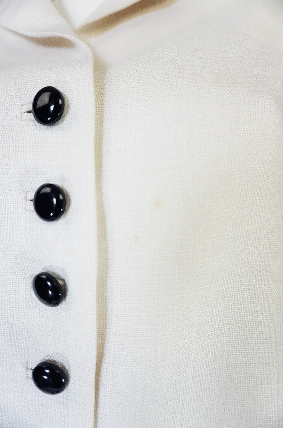 1960s White Linen Black Button Norman Norell Dress