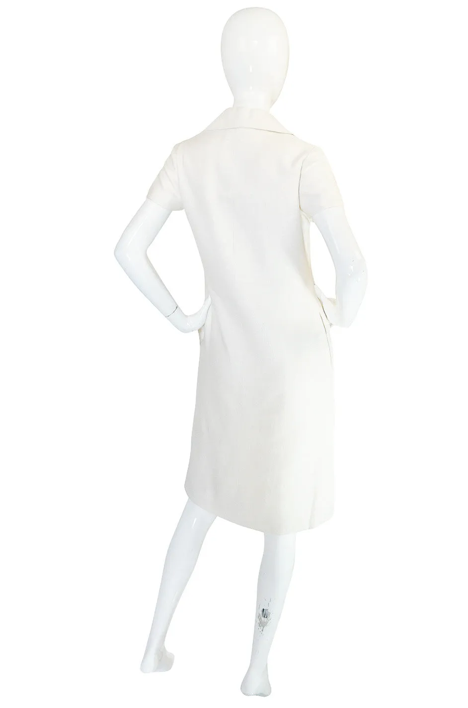 1960s White Linen Black Button Norman Norell Dress