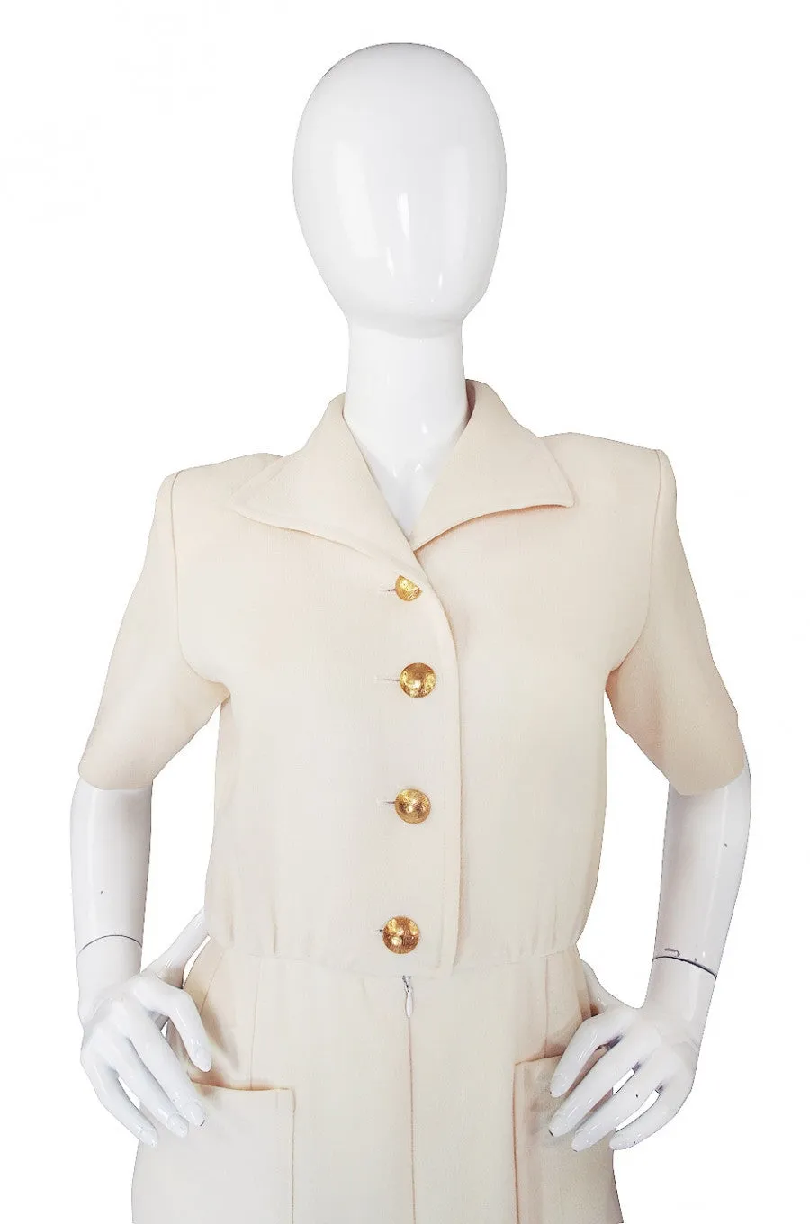 1980s Yves Saint Laurent Cream Day Dress