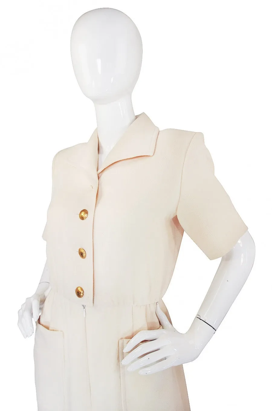 1980s Yves Saint Laurent Cream Day Dress