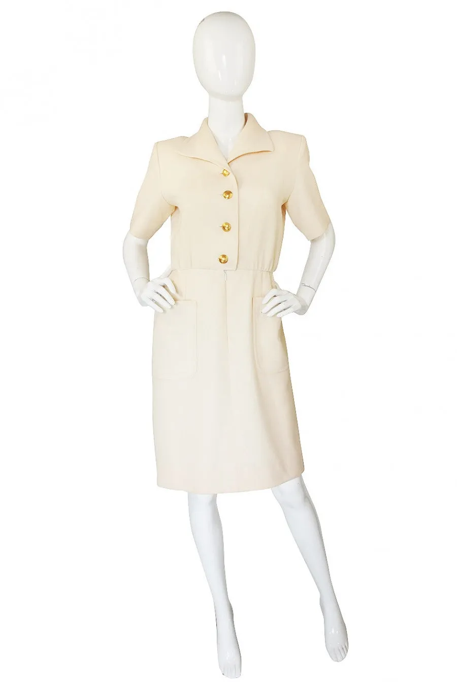 1980s Yves Saint Laurent Cream Day Dress