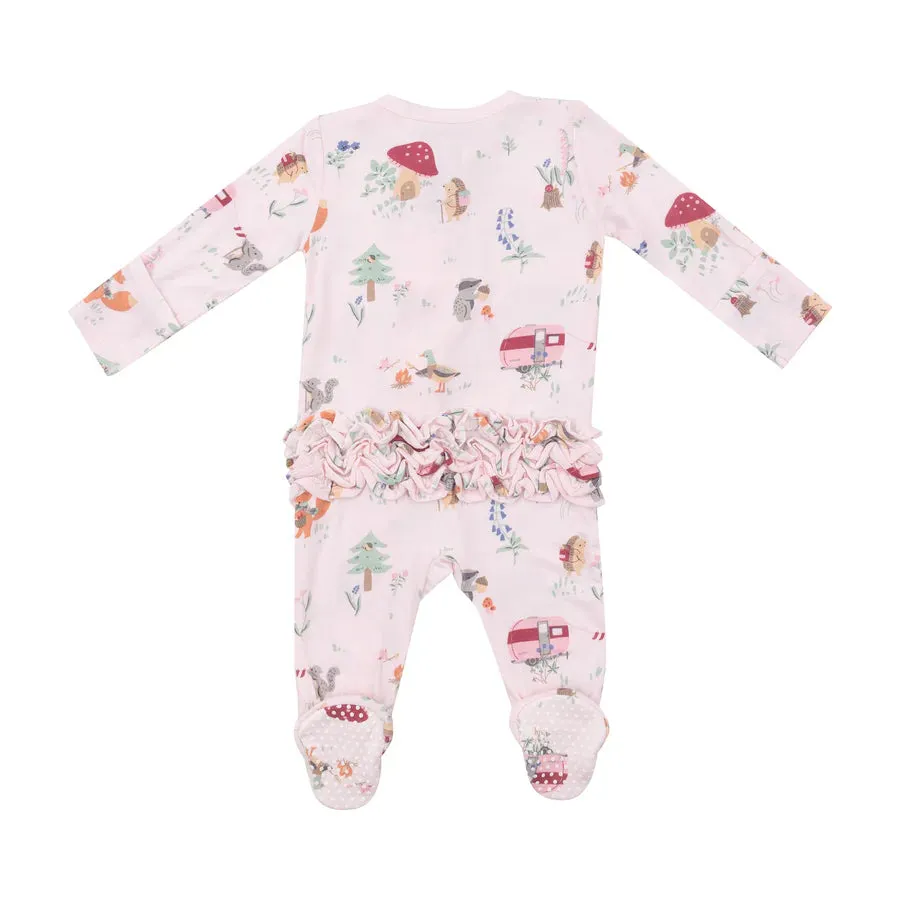2 WAY RUFFLE ZIPPER FOOTIE - CUTE ANIMAL CAMPERS