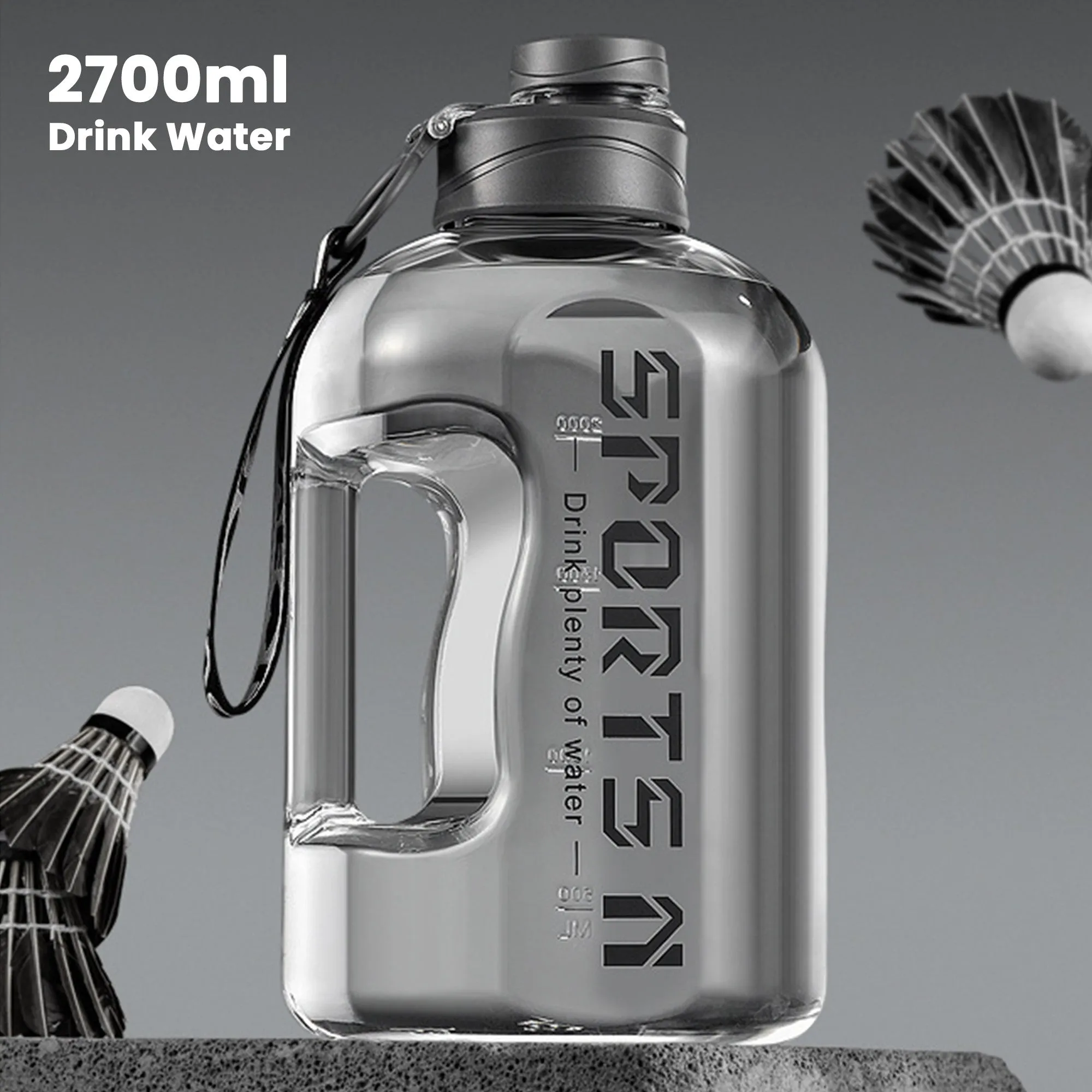 2.7L Large Capacity Sports Fitness Water Bottle w/ Handle Strap