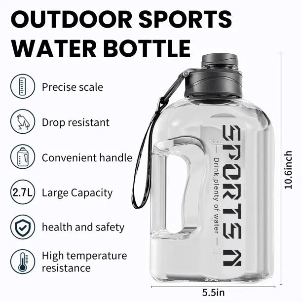 2.7L Large Capacity Sports Fitness Water Bottle w/ Handle Strap
