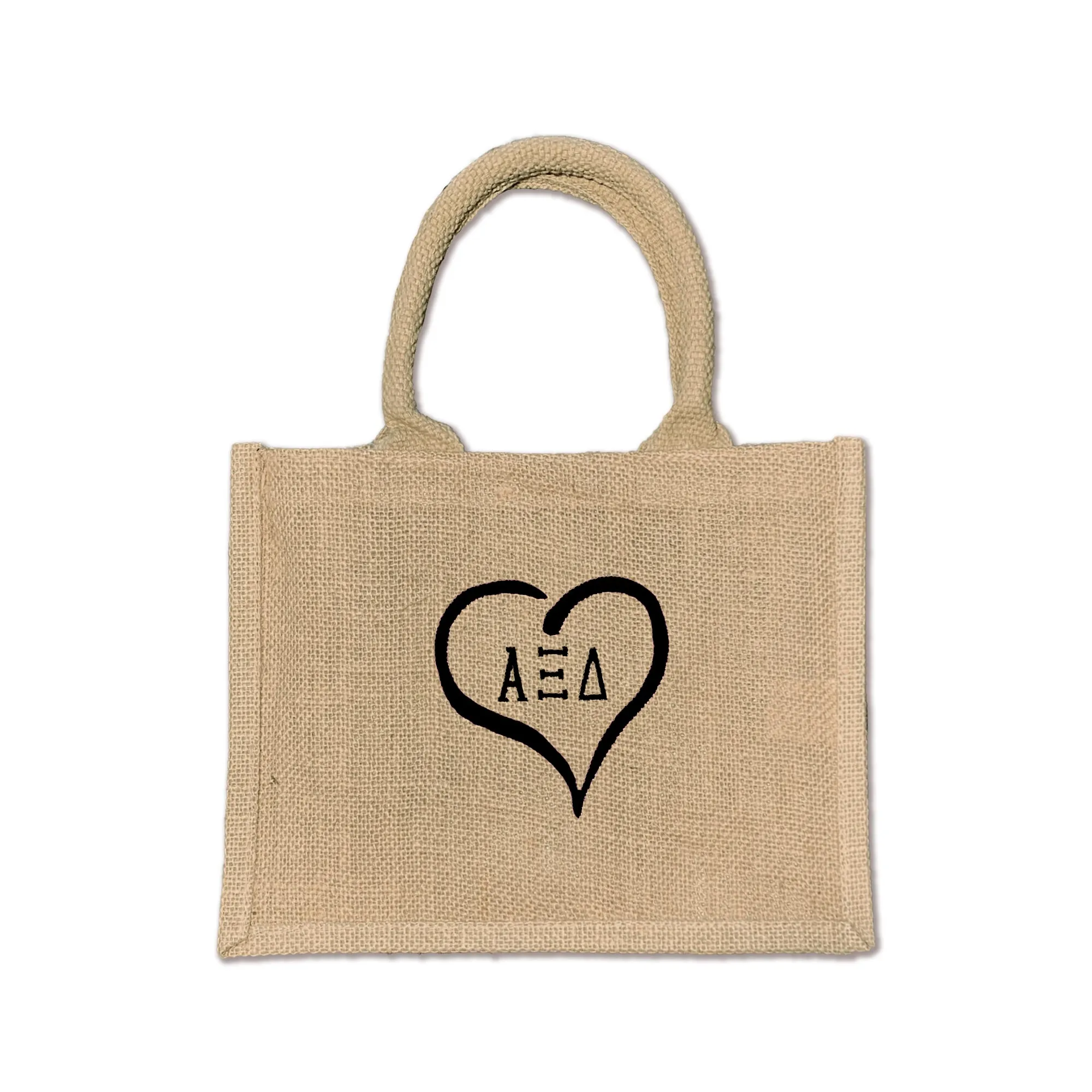 Alpha Xi Delta Heart and Sorority Letters Burlap Tote Bag