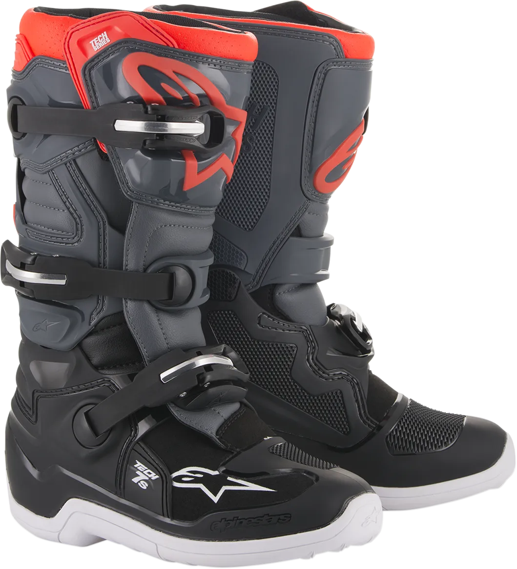 ALPINESTARS(MX) Tech 7S Boots - Dark Gray/Light Gray/Red Fluorescent