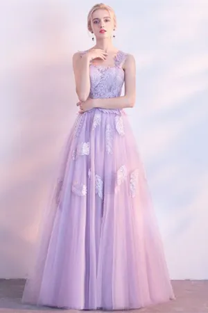 Anneprom Chic Lilac Prom Dress A line Applique Modest Long Prom Dress Evening Dress APP0649