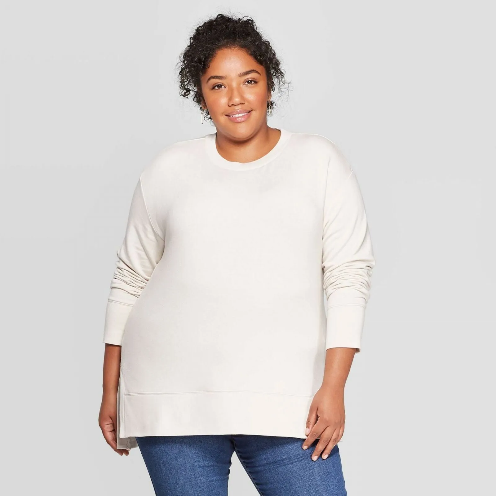 Ava & Viv Women's Plus Size Long Sleeve Crewneck Sweatshirt Grey 1X