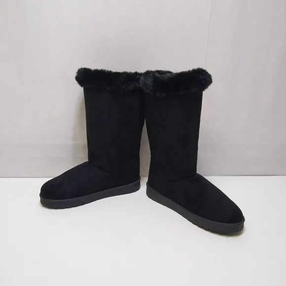 AVENUE Cloudwalkers 10W Rosalie #217404 Knee-High Boots Faux Fur Cozy Warmth Blk