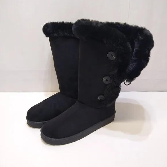 AVENUE Cloudwalkers 10W Rosalie #217404 Knee-High Boots Faux Fur Cozy Warmth Blk