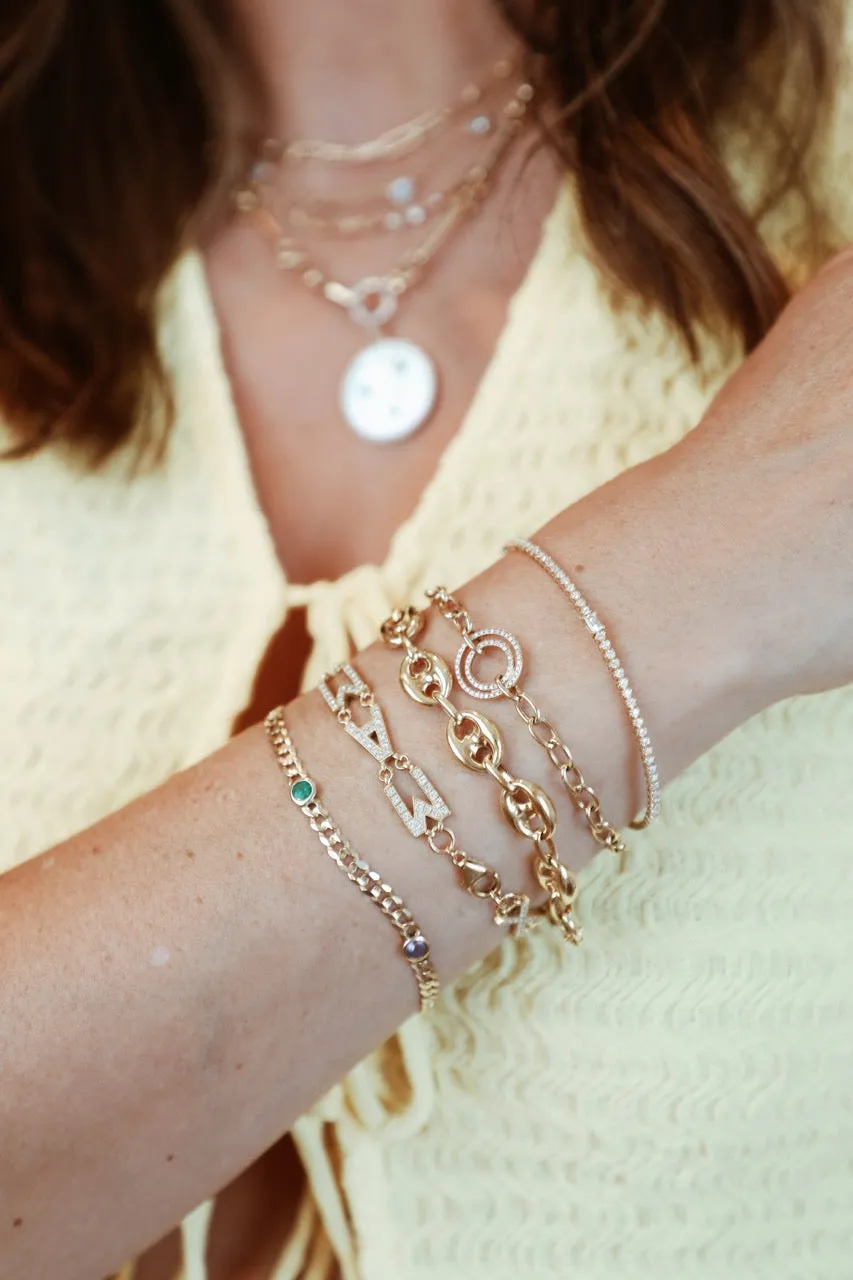 Baguette and Round Diamond Flexible Bangle