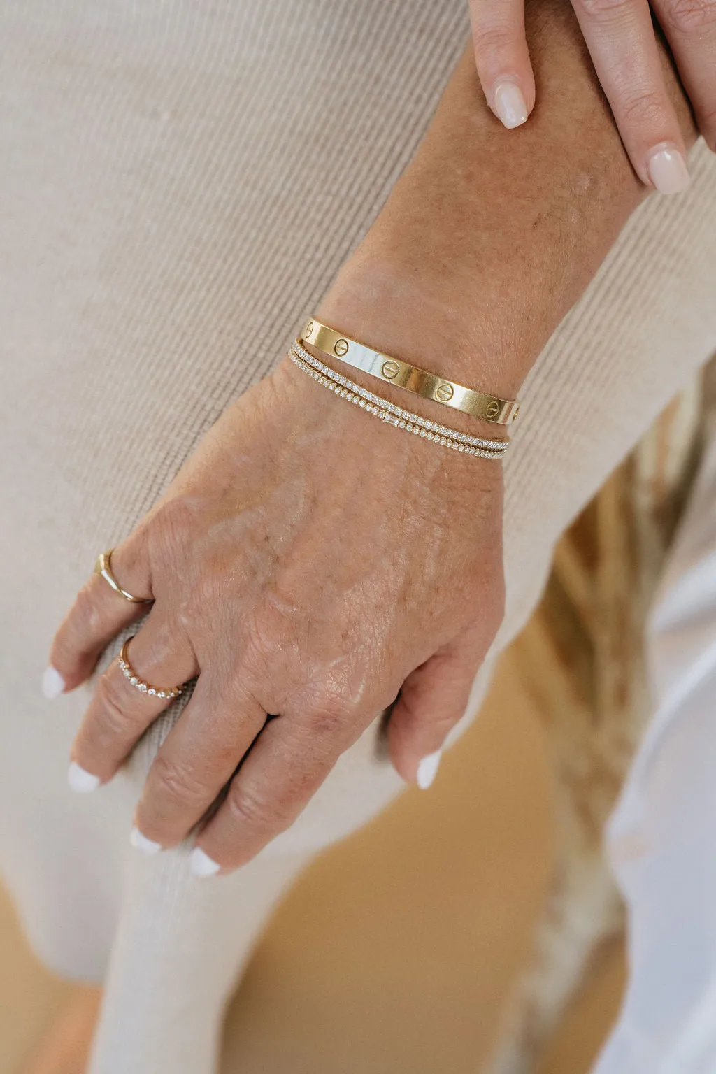 Baguette and Round Diamond Flexible Bangle