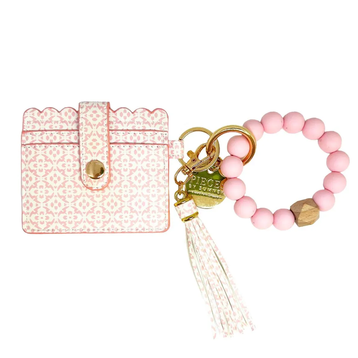 Beaded Bangle Key Chain/ Wallet- Porto Tiles Blush