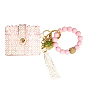 Beaded Bangle Key Chain/ Wallet- Porto Tiles Blush