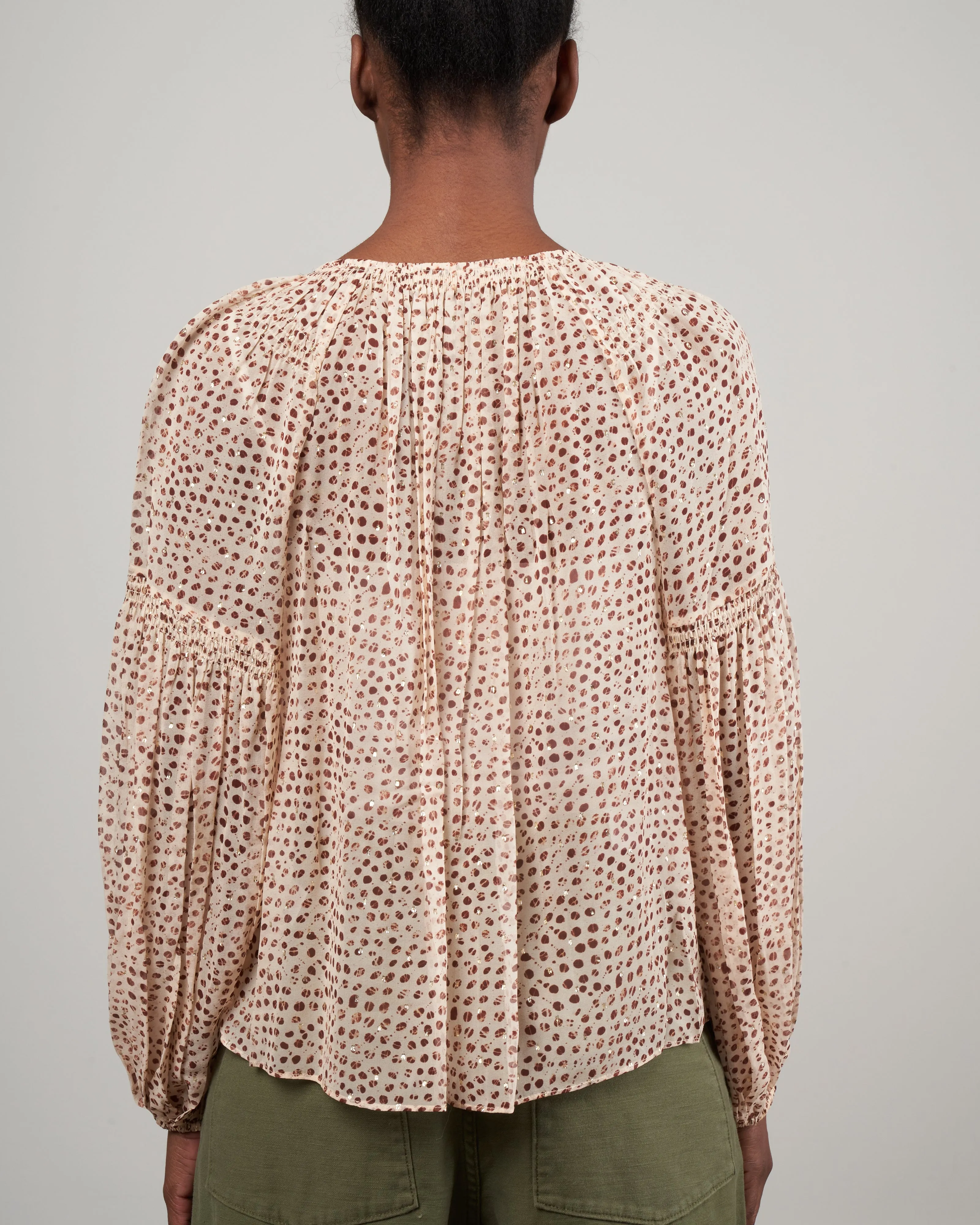 bellita blouse - leopard ikat dot lid