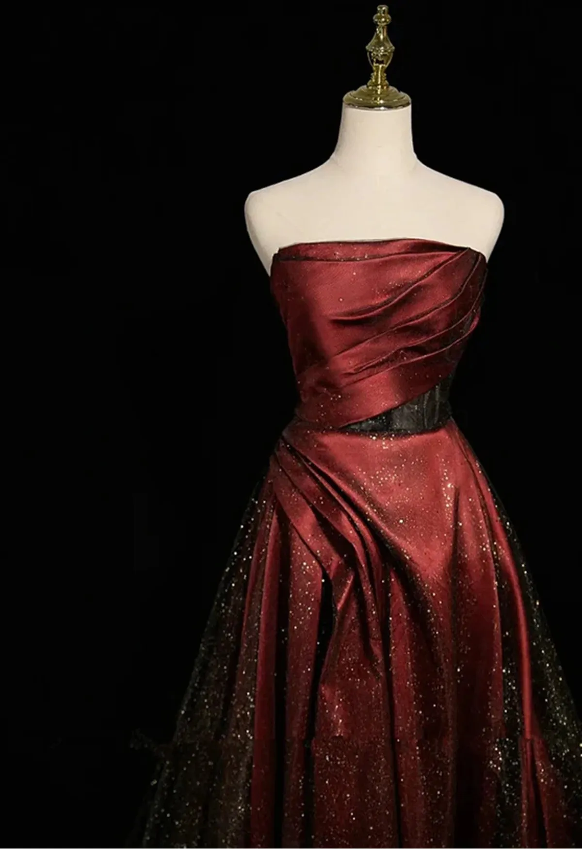 Black and Red Off Shoulder A-line Strapless Party Dress, Long Chic Prom Dress Evening Dress