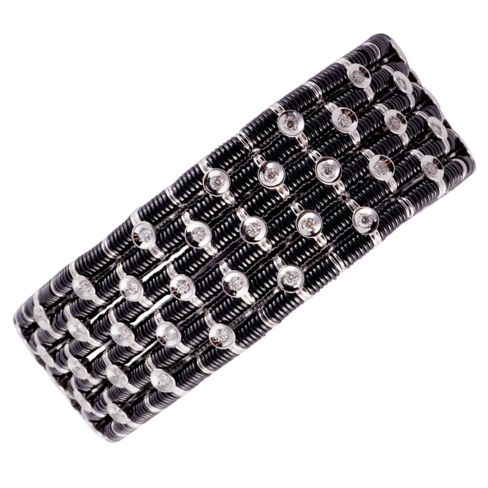 Black Ceramic, 18k White Gold and Diamond Flexible Cuff