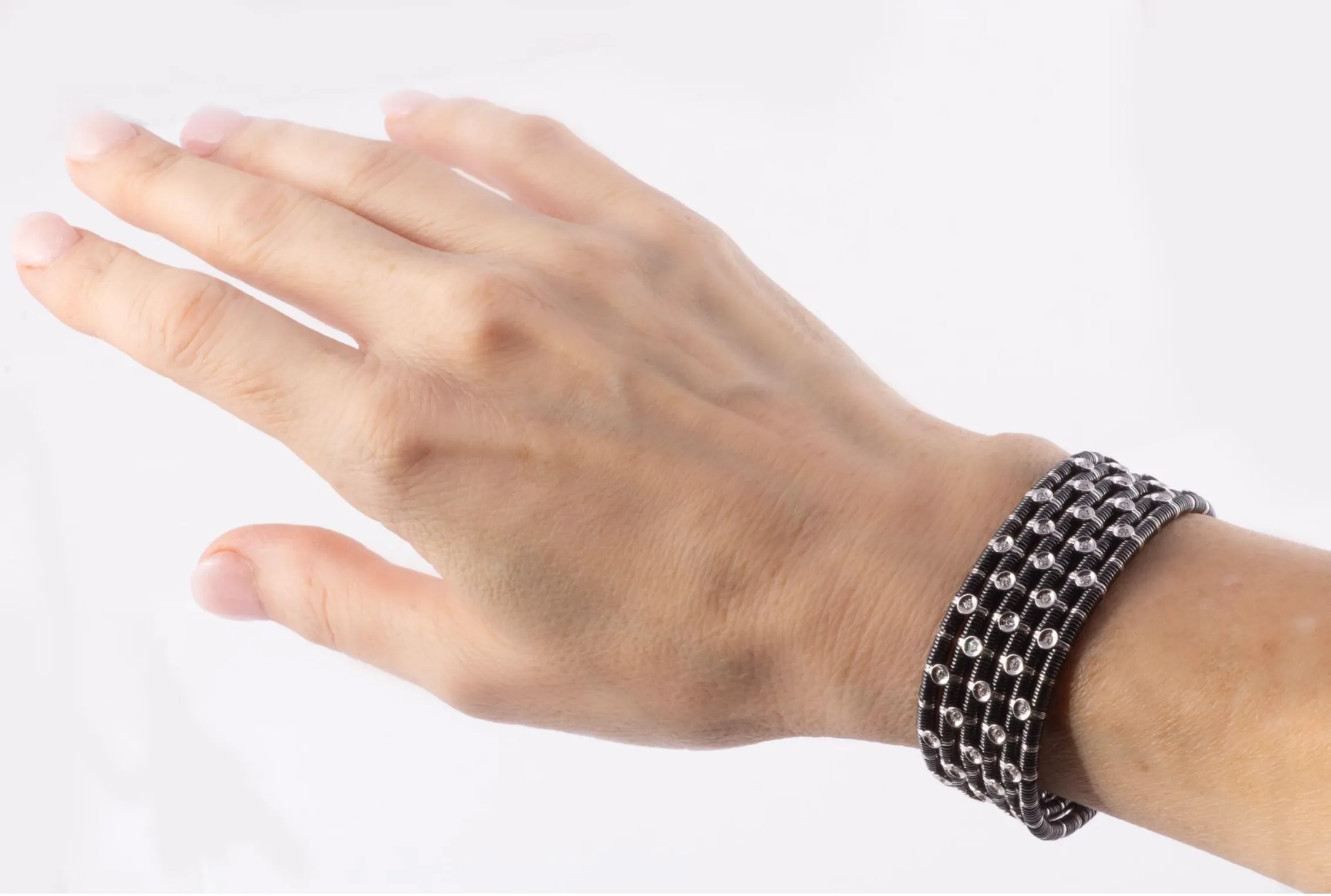 Black Ceramic, 18k White Gold and Diamond Flexible Cuff