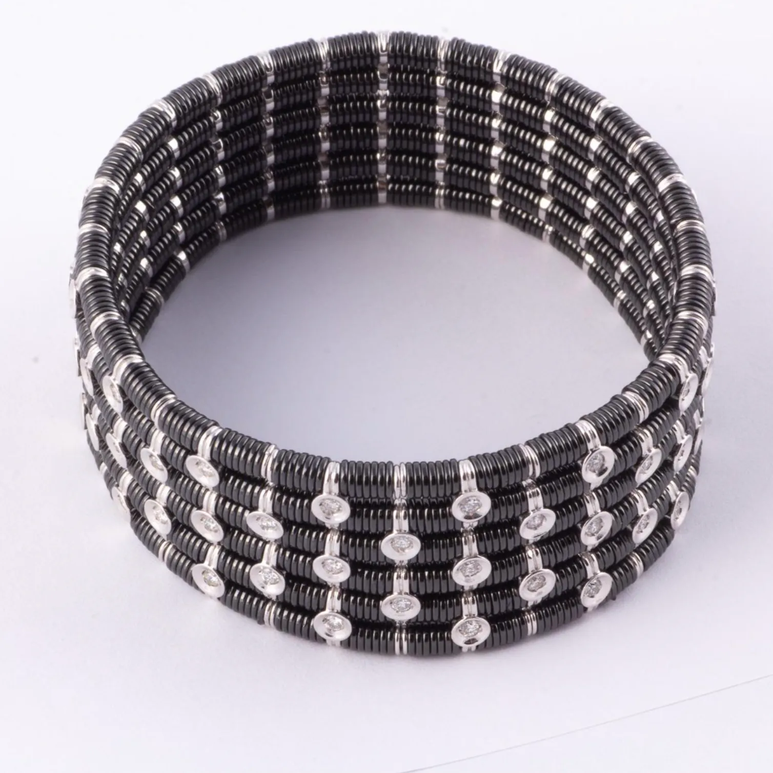 Black Ceramic, 18k White Gold and Diamond Flexible Cuff