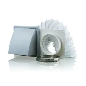 Blauberg DK-150-PVC-WHI Ventilation PVC Flexible Duct Cowled Wall Kit 6" 150mm White