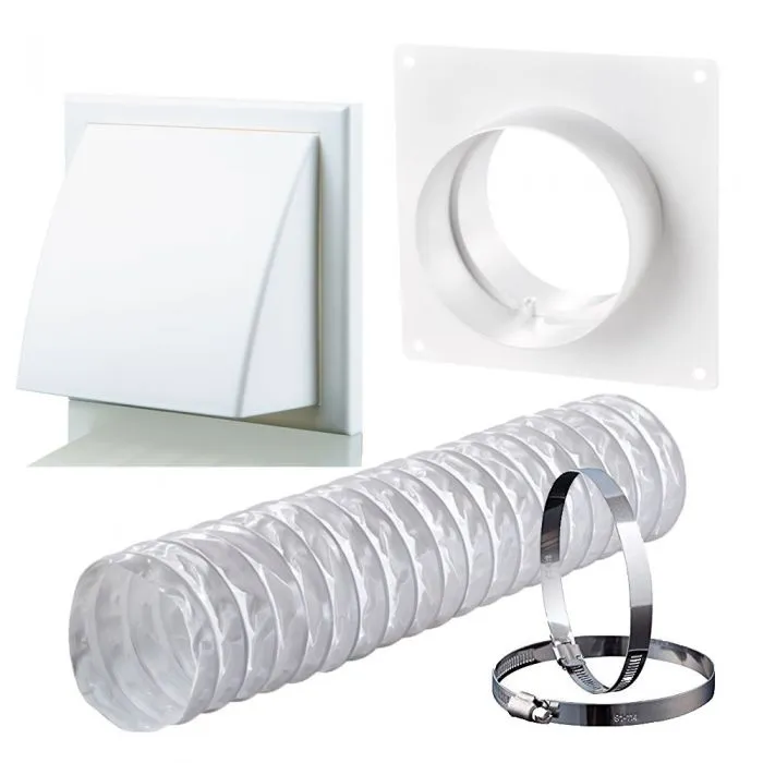 Blauberg DK-150-PVC-WHI Ventilation PVC Flexible Duct Cowled Wall Kit 6" 150mm White