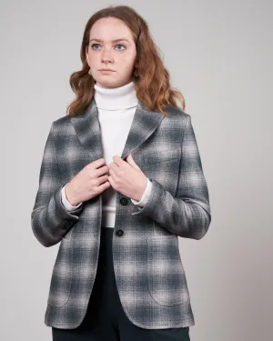 blurred check three button blazer - forest