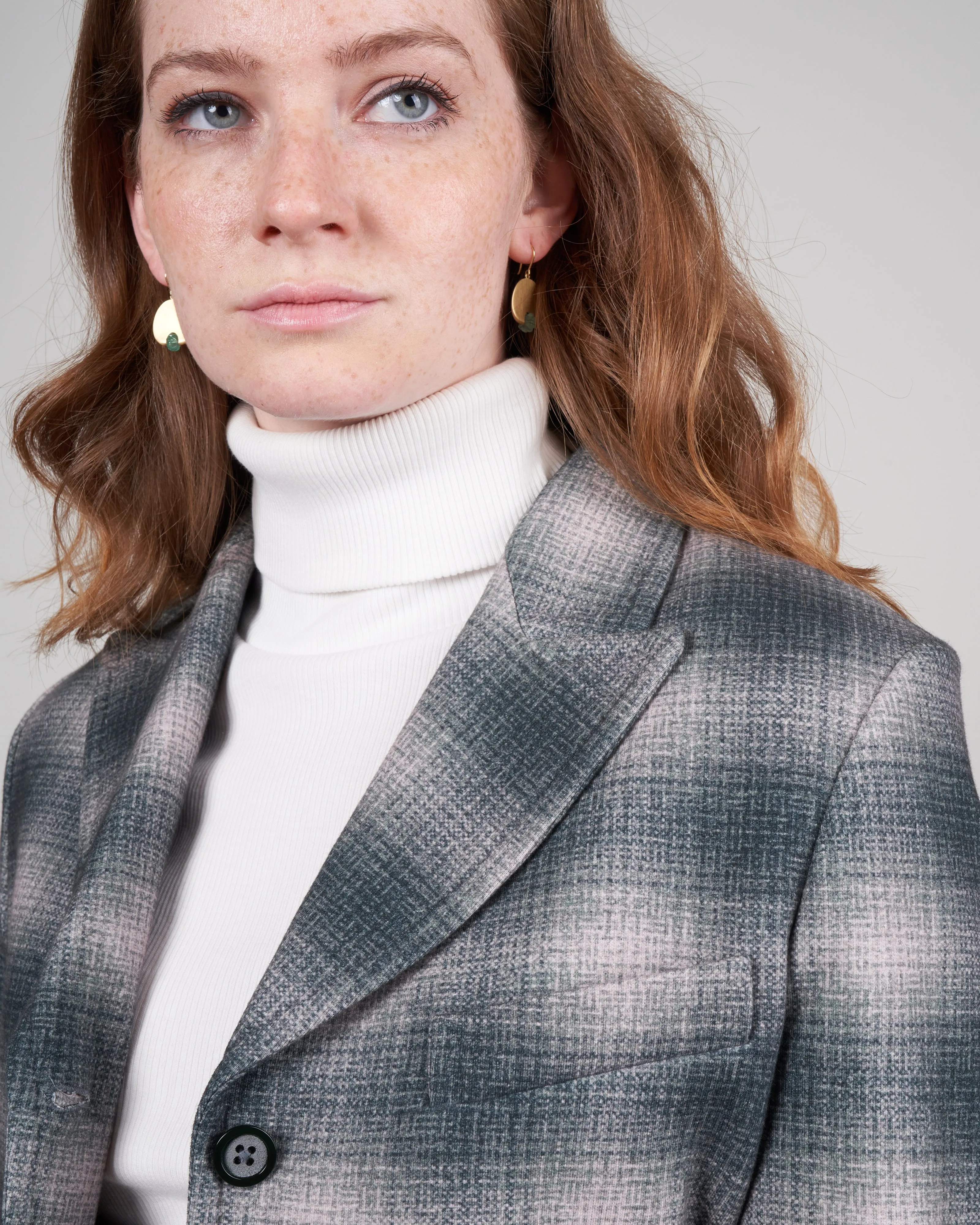 blurred check three button blazer - forest