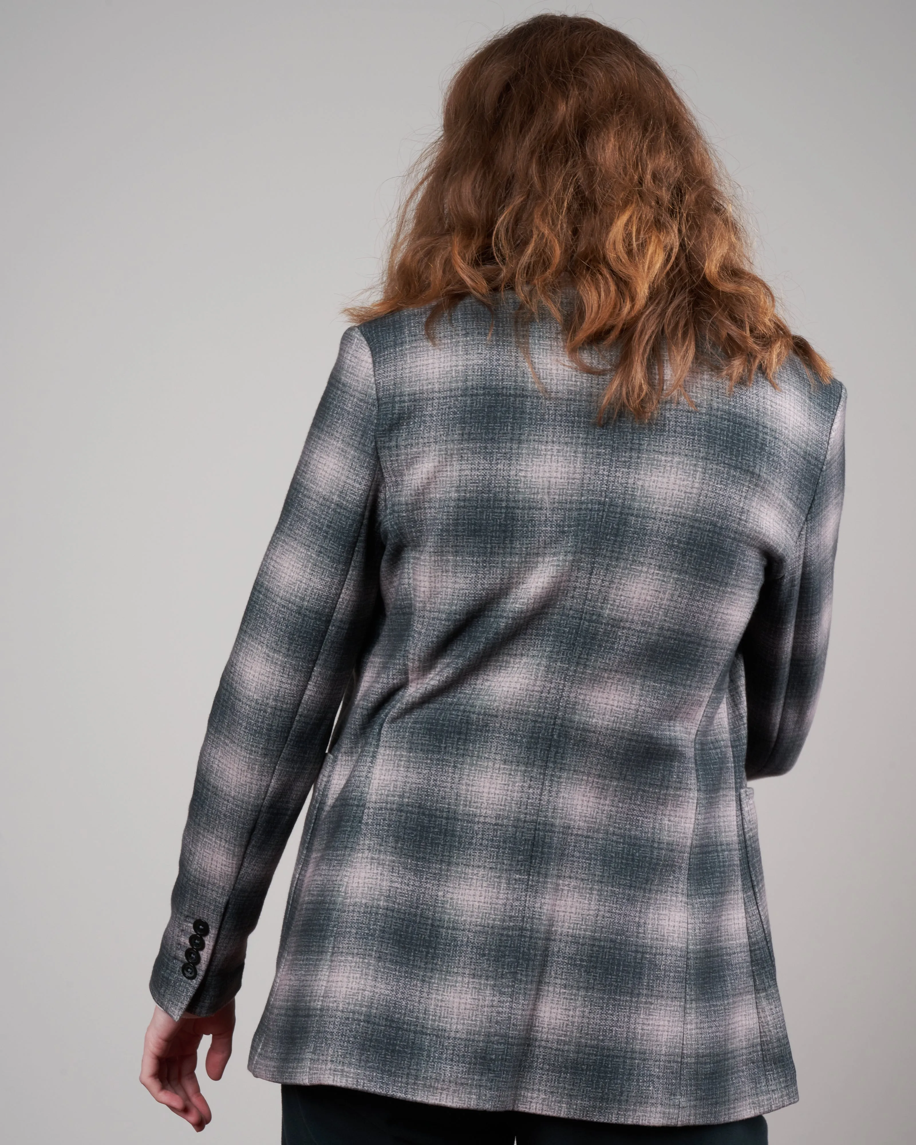 blurred check three button blazer - forest