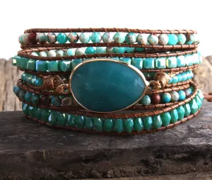 Boho & Mala Blue Agate Stone 5 Wrap Bracelet