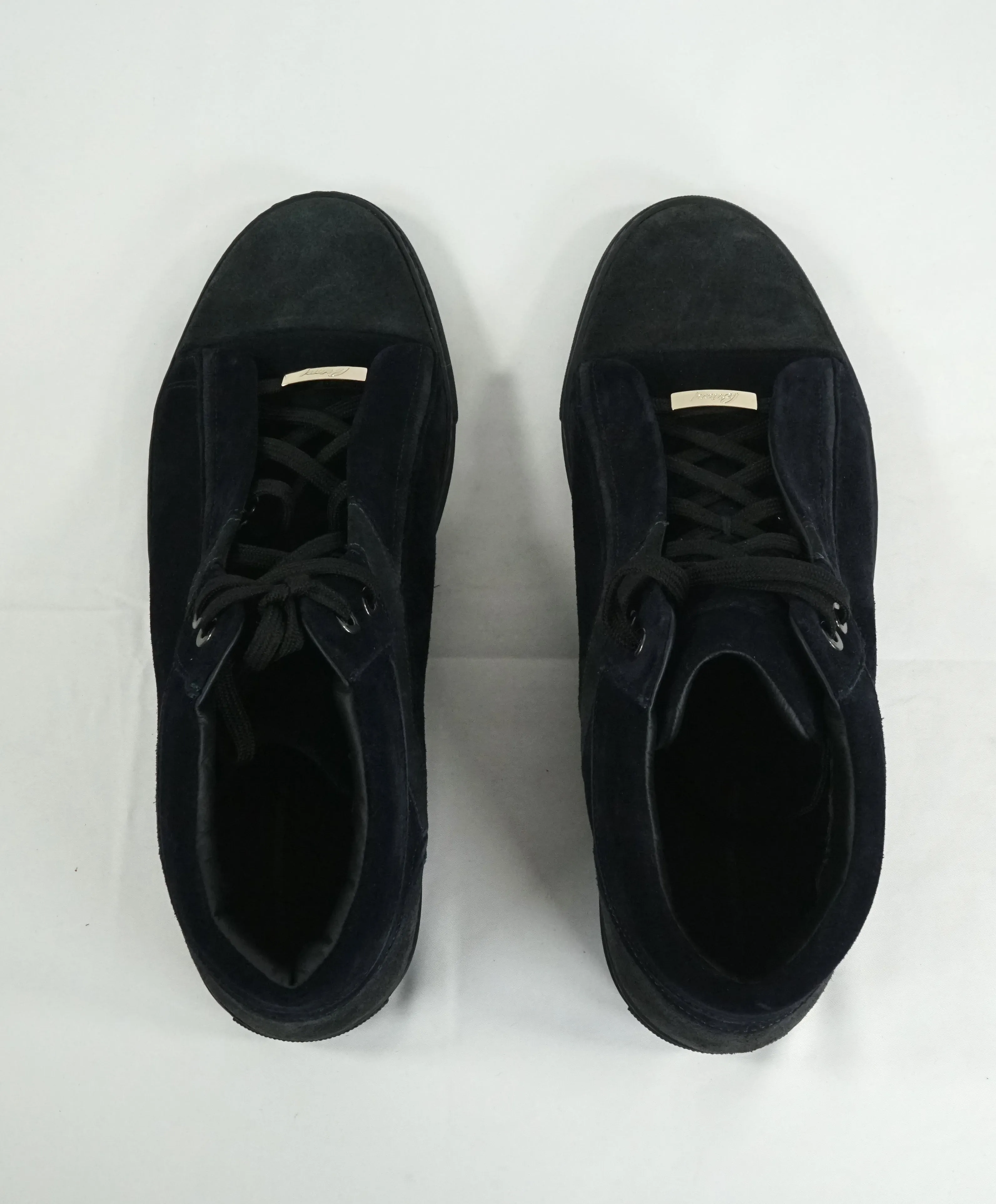 BRIONI - Blue & Gray High Top Suede Sneakers W Logo - 10.5