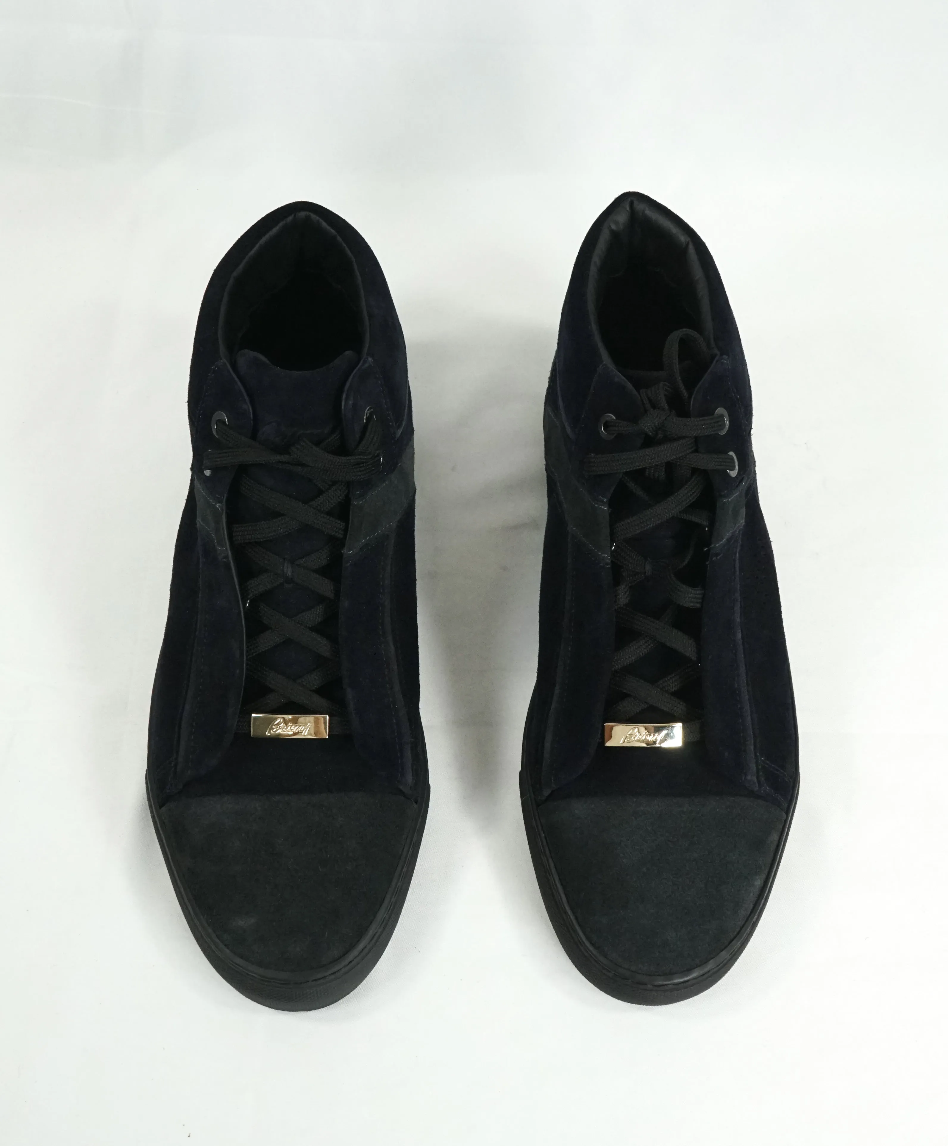 BRIONI - Blue & Gray High Top Suede Sneakers W Logo - 10.5