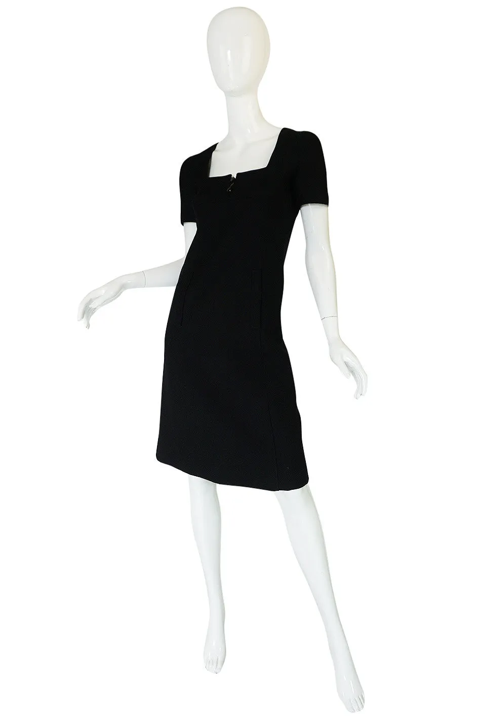 Chic 1960s Courreges Paris Black Shift Dress