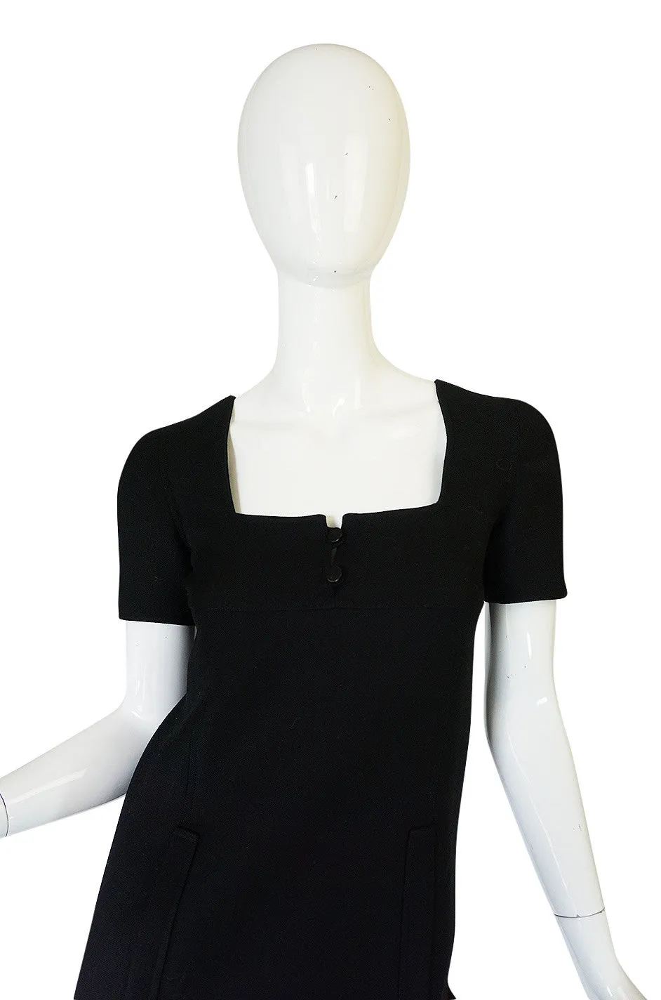 Chic 1960s Courreges Paris Black Shift Dress
