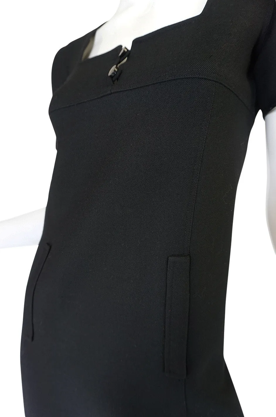Chic 1960s Courreges Paris Black Shift Dress