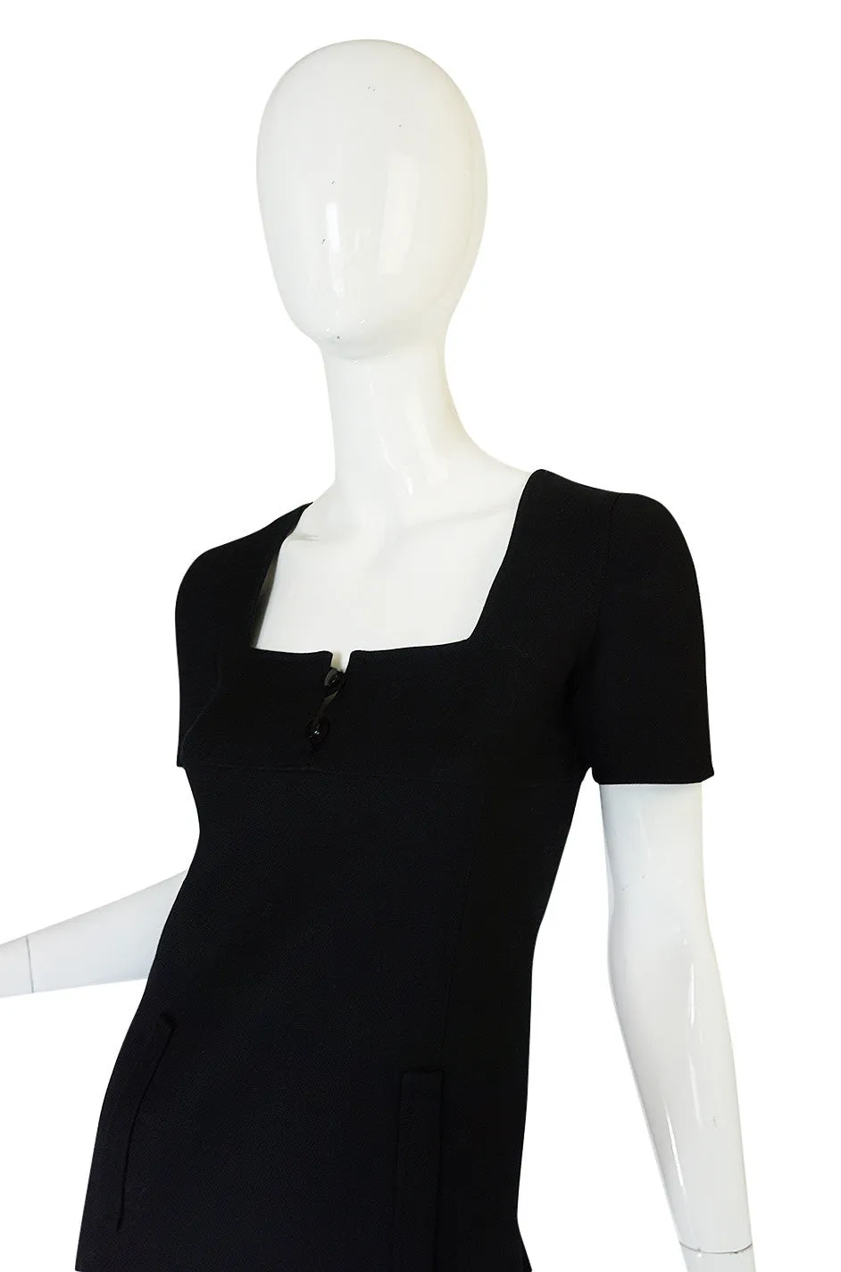 Chic 1960s Courreges Paris Black Shift Dress