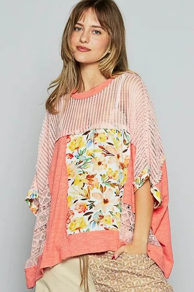 Chic Coral Floral Knit Top