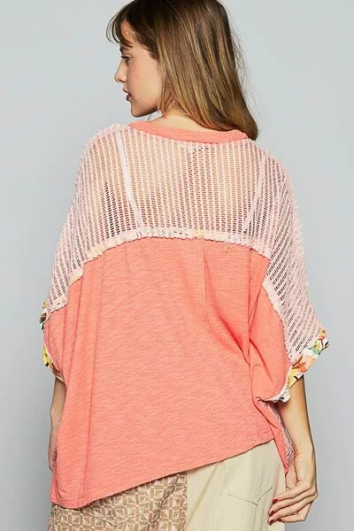 Chic Coral Floral Knit Top