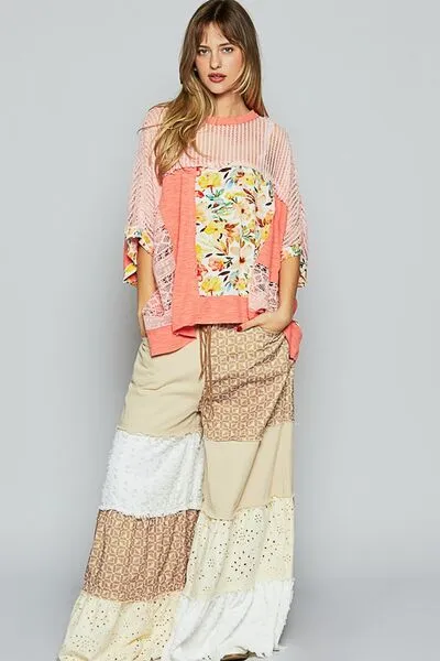 Chic Coral Floral Knit Top