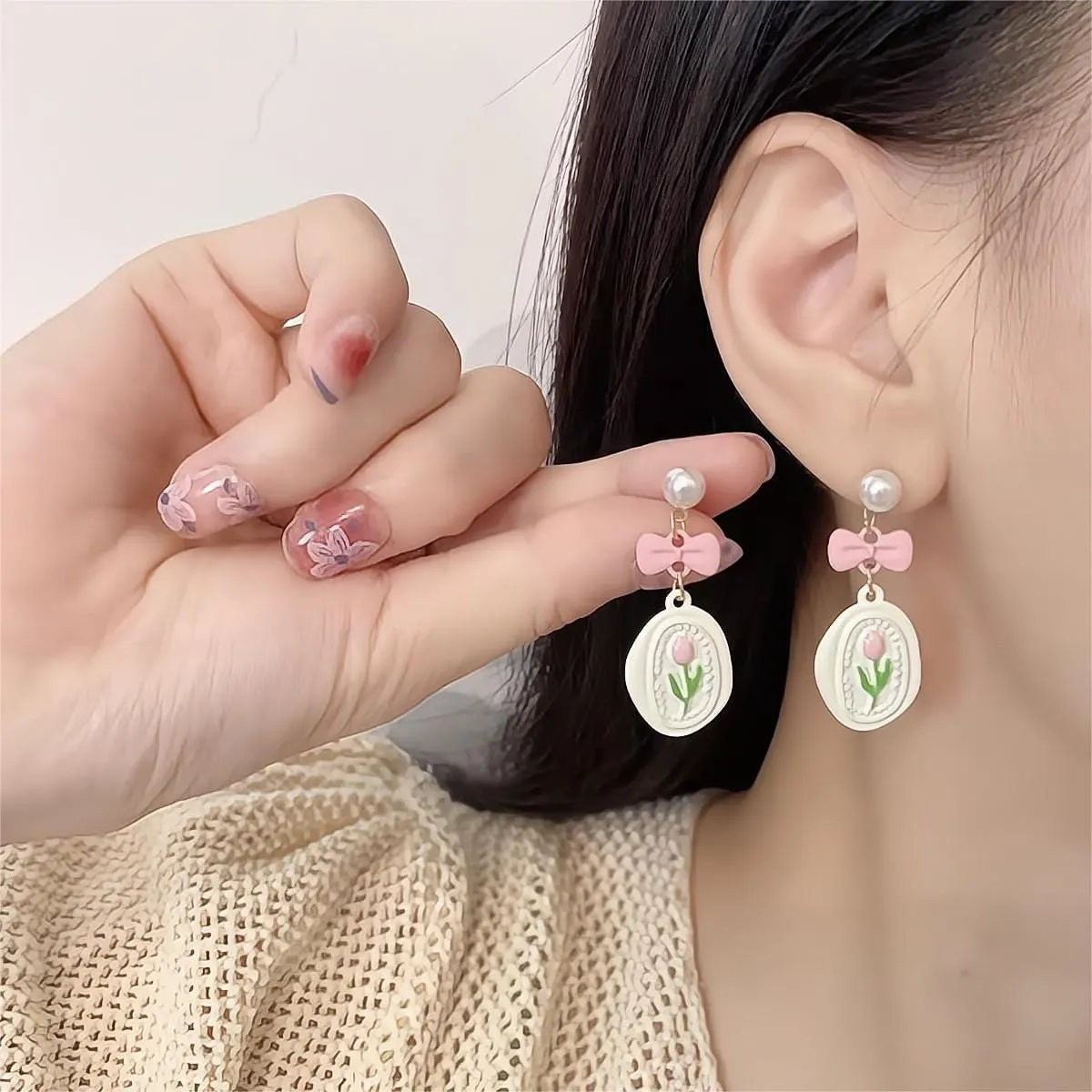 Chic Enamel Pink Tulip Earrings