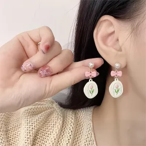 Chic Enamel Pink Tulip Earrings