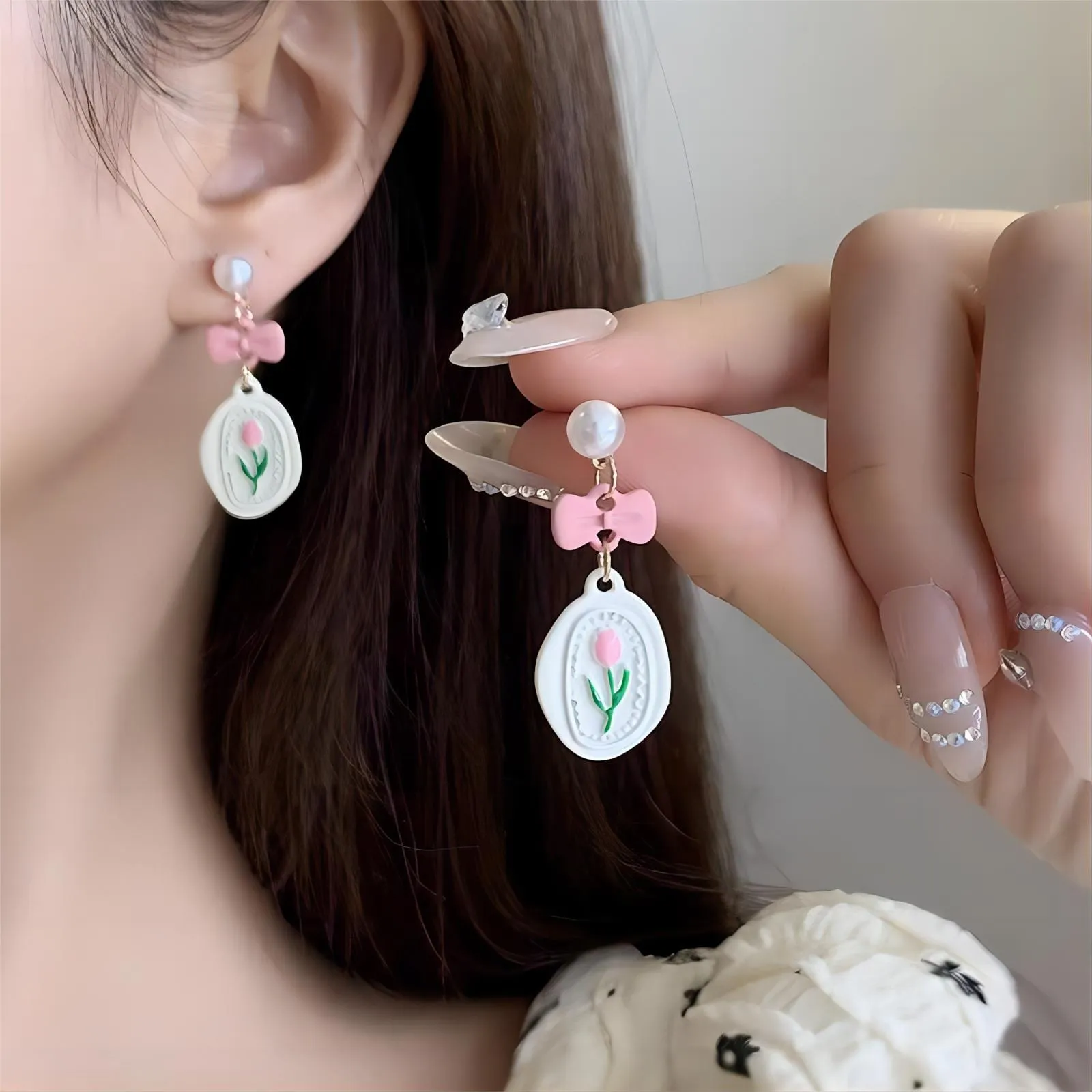 Chic Enamel Pink Tulip Earrings