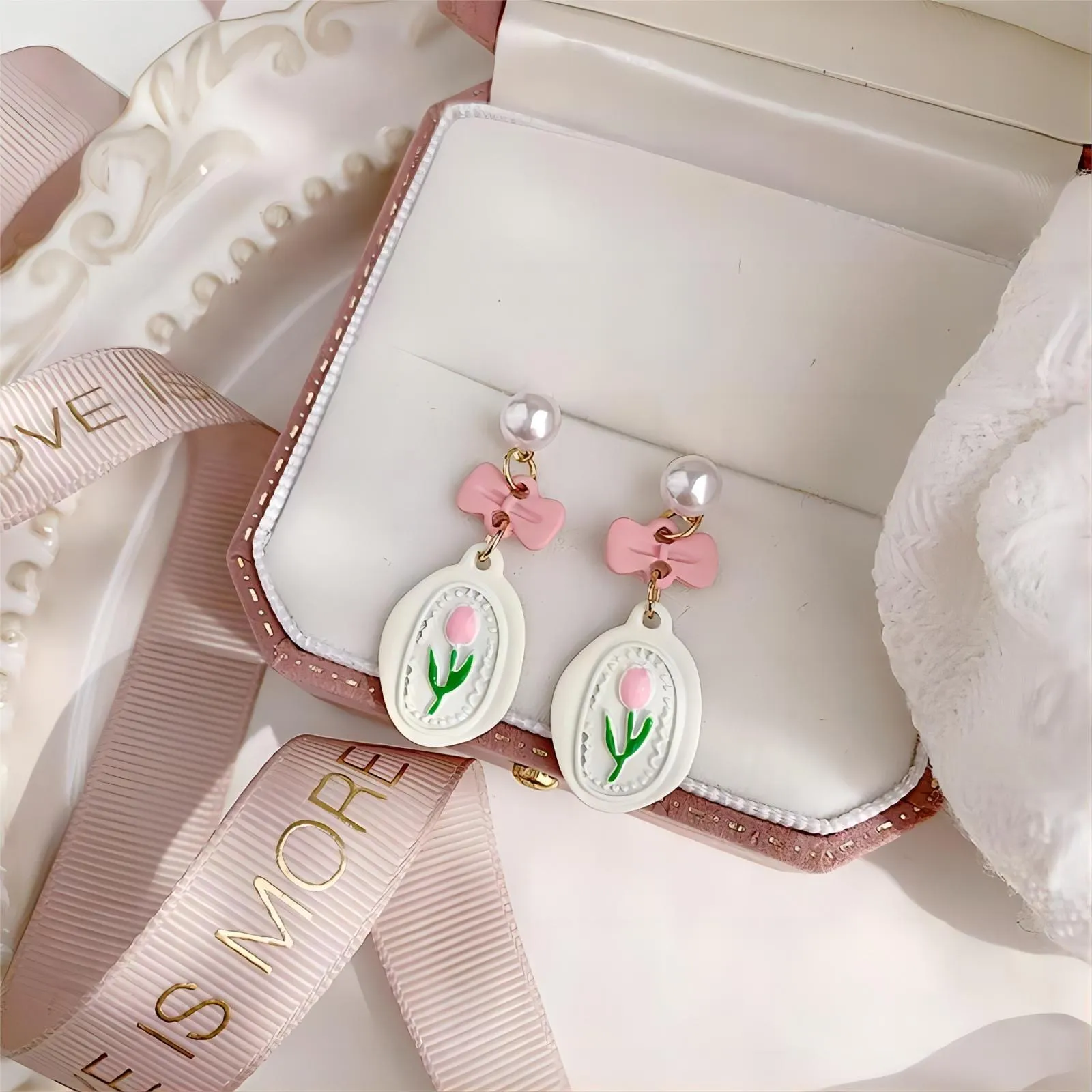Chic Enamel Pink Tulip Earrings
