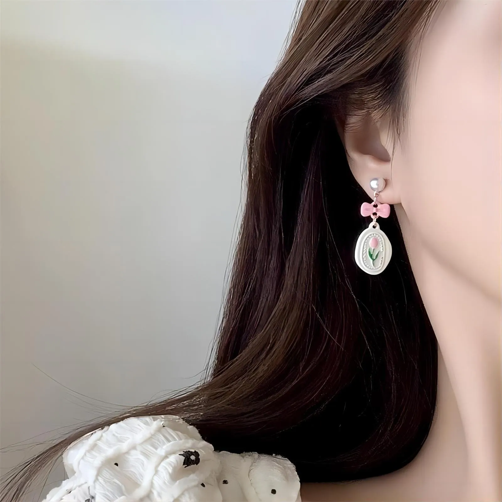 Chic Enamel Pink Tulip Earrings