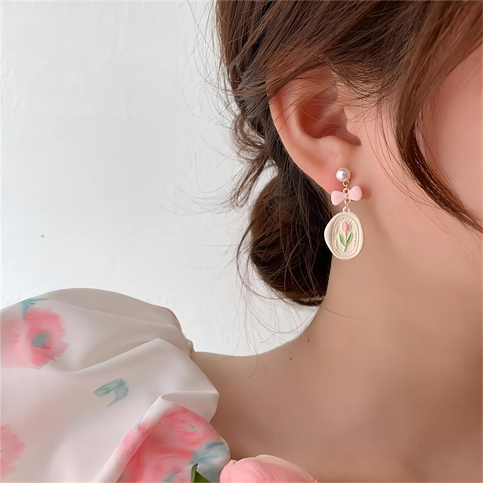 Chic Enamel Pink Tulip Earrings