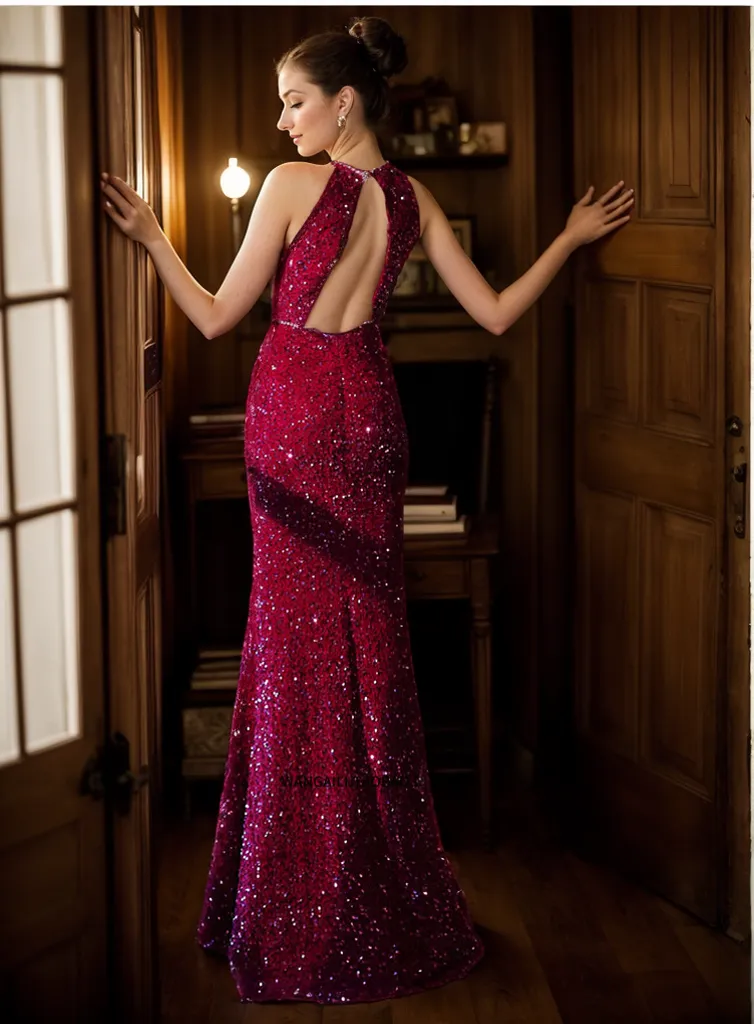 Chic Halter Neck Sequin Mesh Cocktail Dress with Keyhole Back