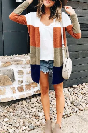 Chicindress Color-lump Patchwork Long Multicolor Cardigan